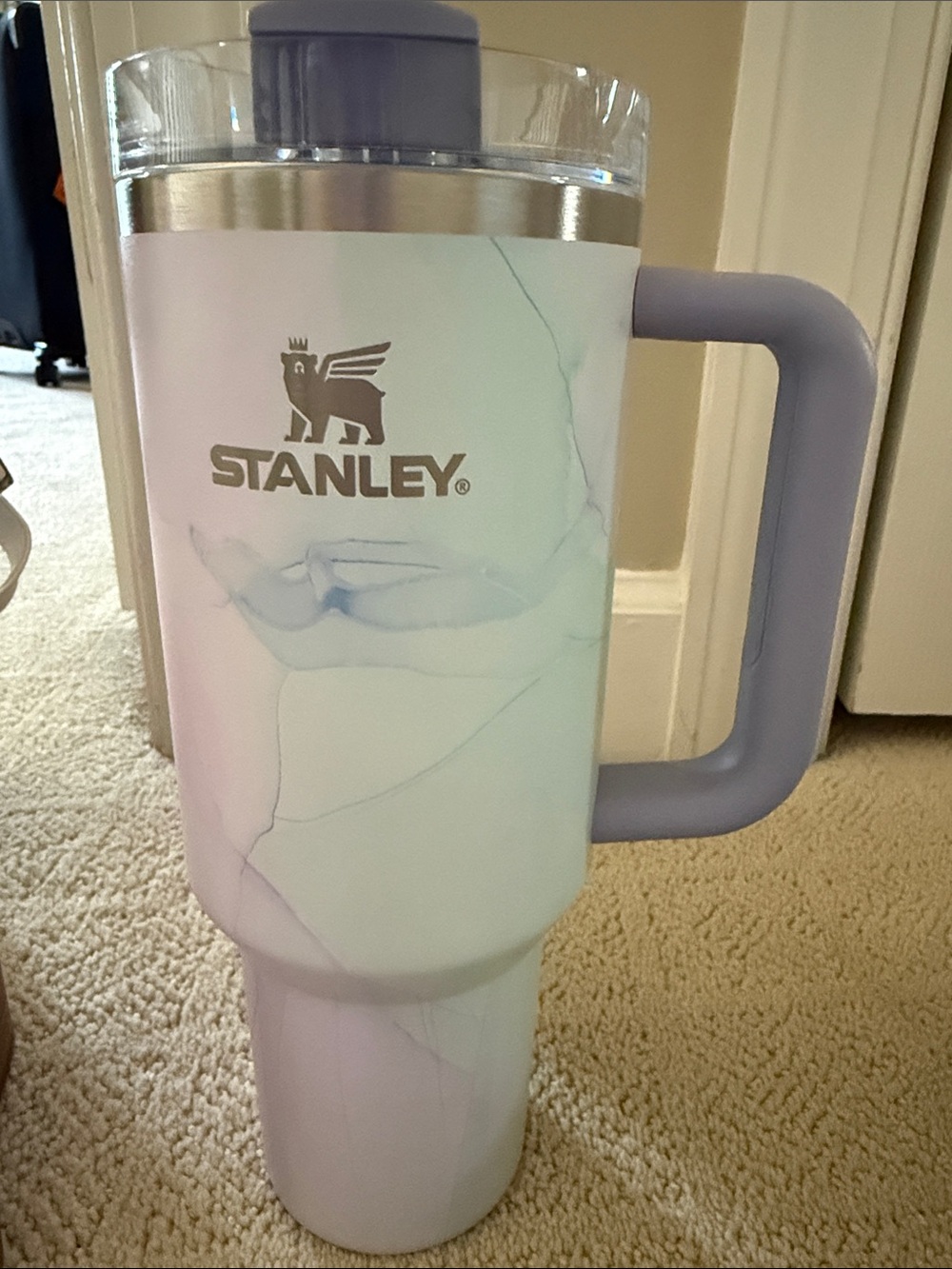 Stanley Lavender Marble 40 oz Travel Mug with Light Purple Handle.  Never used.